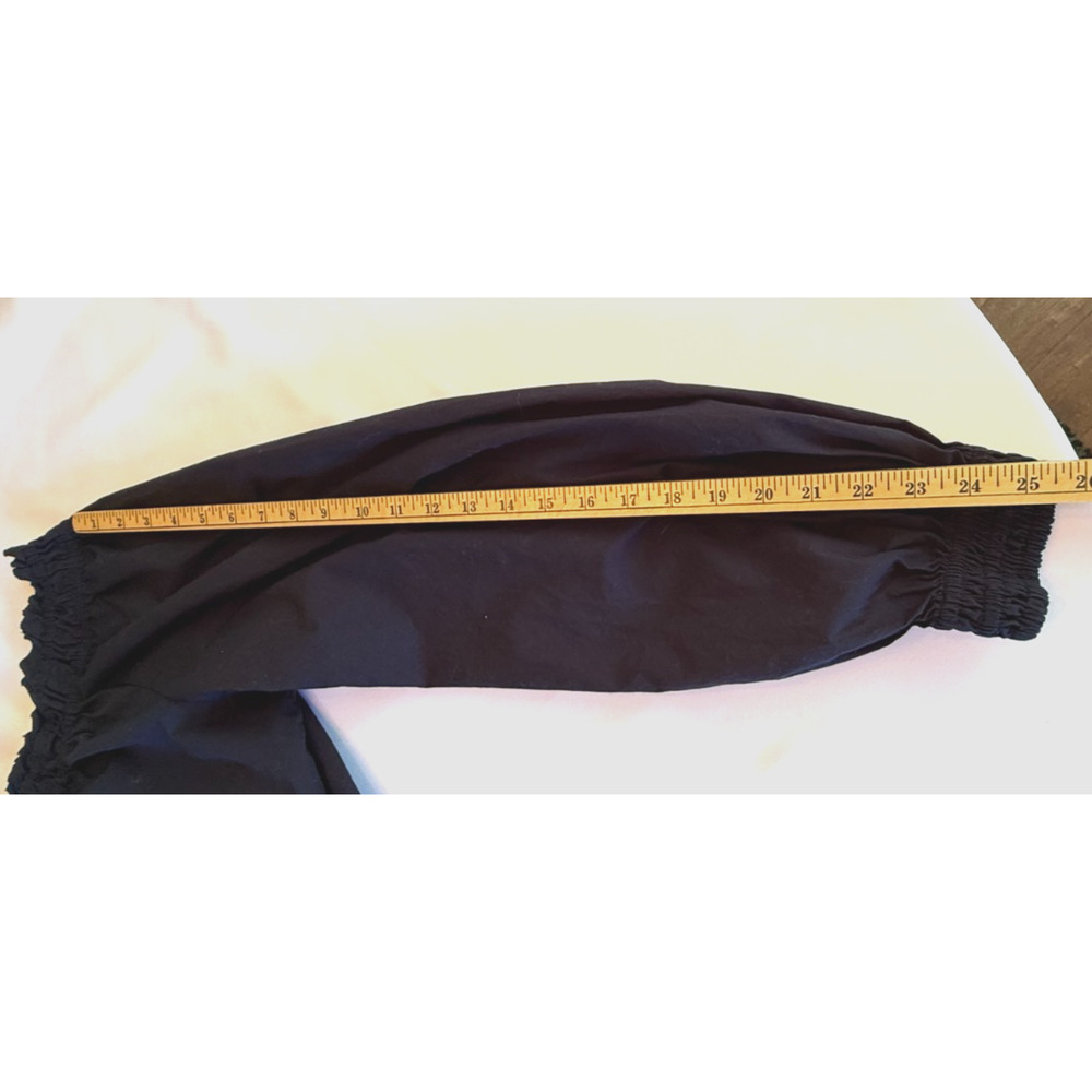 Free People One Shoulder Top Womens Medium Navy Blue Smocked Balloon Sleeve Crop - Picture 6 of 8